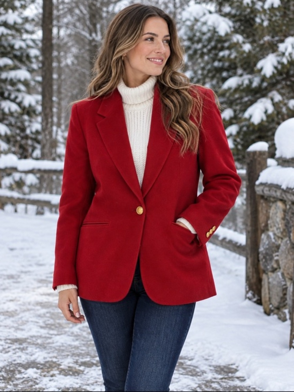Pendleton Classic Red 100% Virgin Wool Blazer Gold Buttons Size 12 Vintage